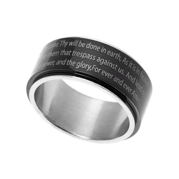 Stainless Steel Lord's Prayer Engraved Spinner Ring - Religious Faith Jewelry Gift for Men and Women size 5