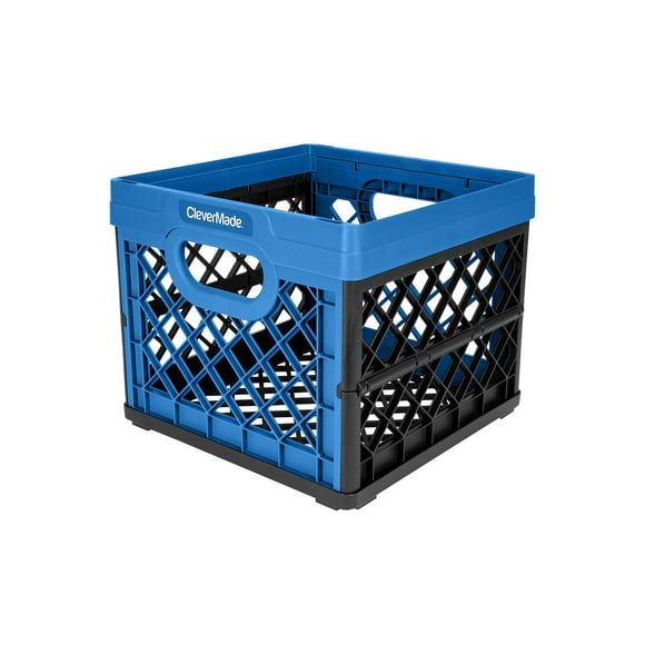 CleverMade MilkCrates Plastic 25L Collapsible Utility Crate, Royal Blue (3-Pack)