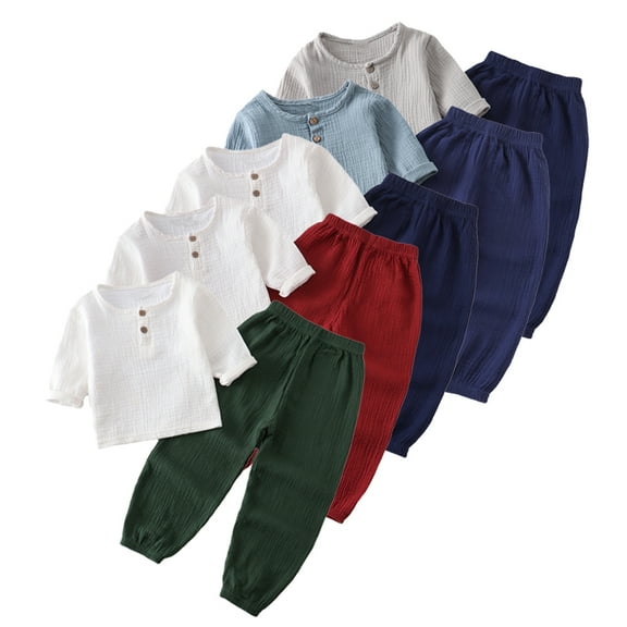 Esaierr 2Pcs Kids Baby Boys Girls Spring Summer Set Toddler Light Long-Sleeved Set Pullover Shirt Set Cotton and Hemp Set Solid Color Cotton Pullover Sweatpants Leggings,Sizes 1-7T