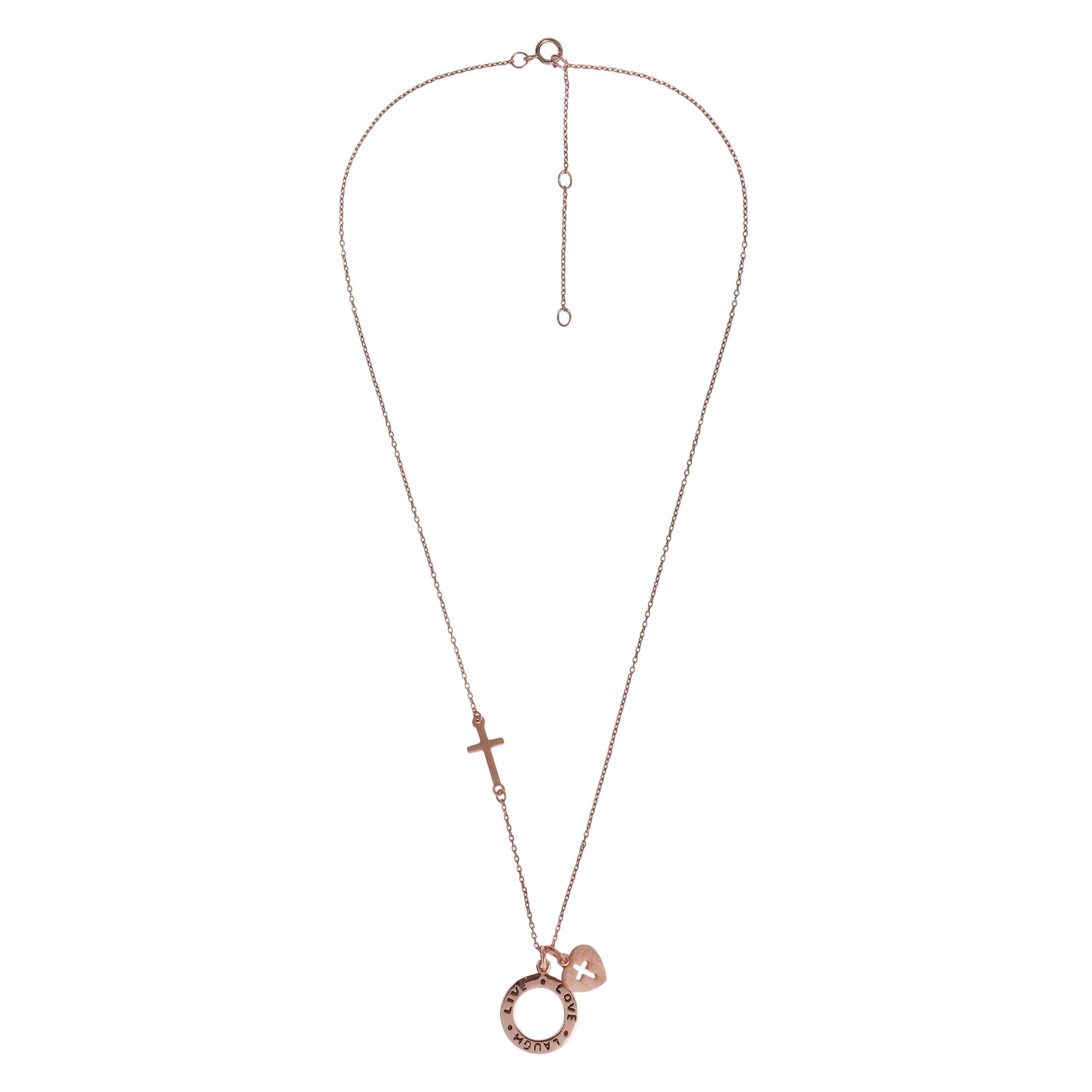 Laugh Live Love Heart Cross Rose Gold Over Sterling Silver Pendant Laugh Live Love Heart Cross Rose Gold Over Sterling Silver Pendant Necklace Com