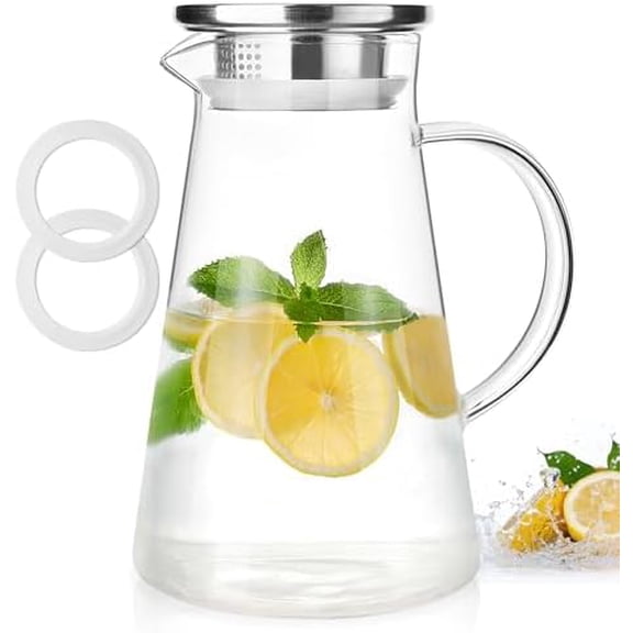 Glass Pitcher with Lid & Handle, 2 Liter 68oz: With Spout, Borosilicate Glass, for Hot/Cold Drink, Juice – Home Decor