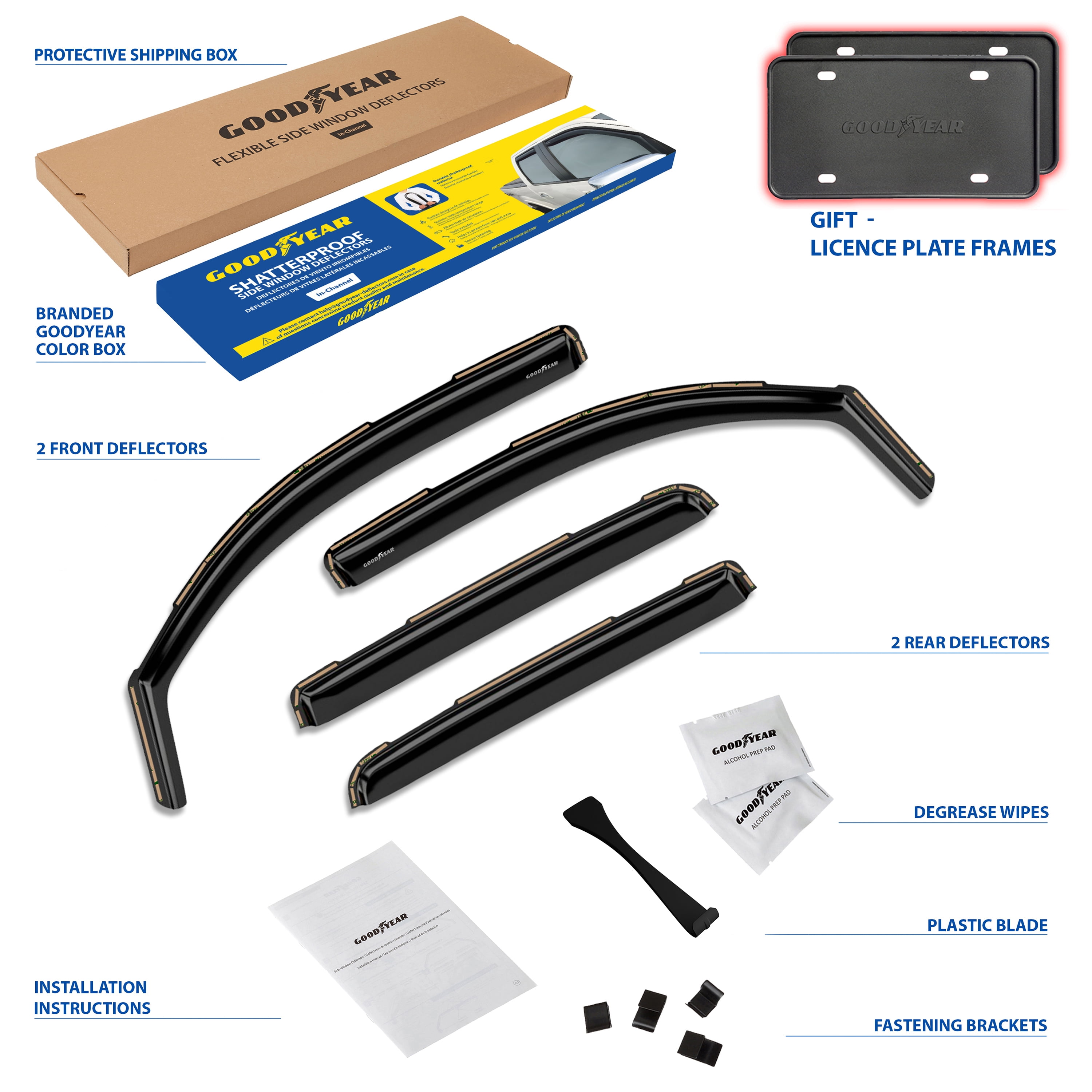 Goodyear Shatterproof in-Channel Window Deflectors for Trucks GMC Sierra 2014-2018 Crew Cab, Rain Guards, Window Visors, Vent Deflector,Truck Accessories,4pcs- GY003402LPv