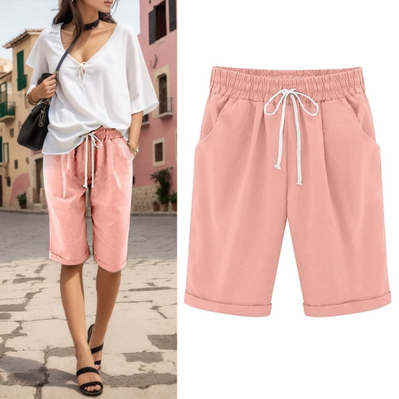 Vedolay Womens Shorts for Summer Womens Summer Shorts Leopard/Camo/Solid/Floral Print Elastic Waist Pocketed Casual Pants,Pink S