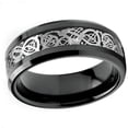 thumbnail image 3 of Tungsten Wedding Band Ring 8mm Men's Engagement Black & Silver Celtic Dragon Black Carbon Fiber Inlay, 3 of 4