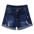 thumbnail image 4 of Dyfzdhu Denim Shorts for Women Low Rise Washed Ripped Jean Shorts Summer Hot Pants with Pockets Navy L, 4 of 8