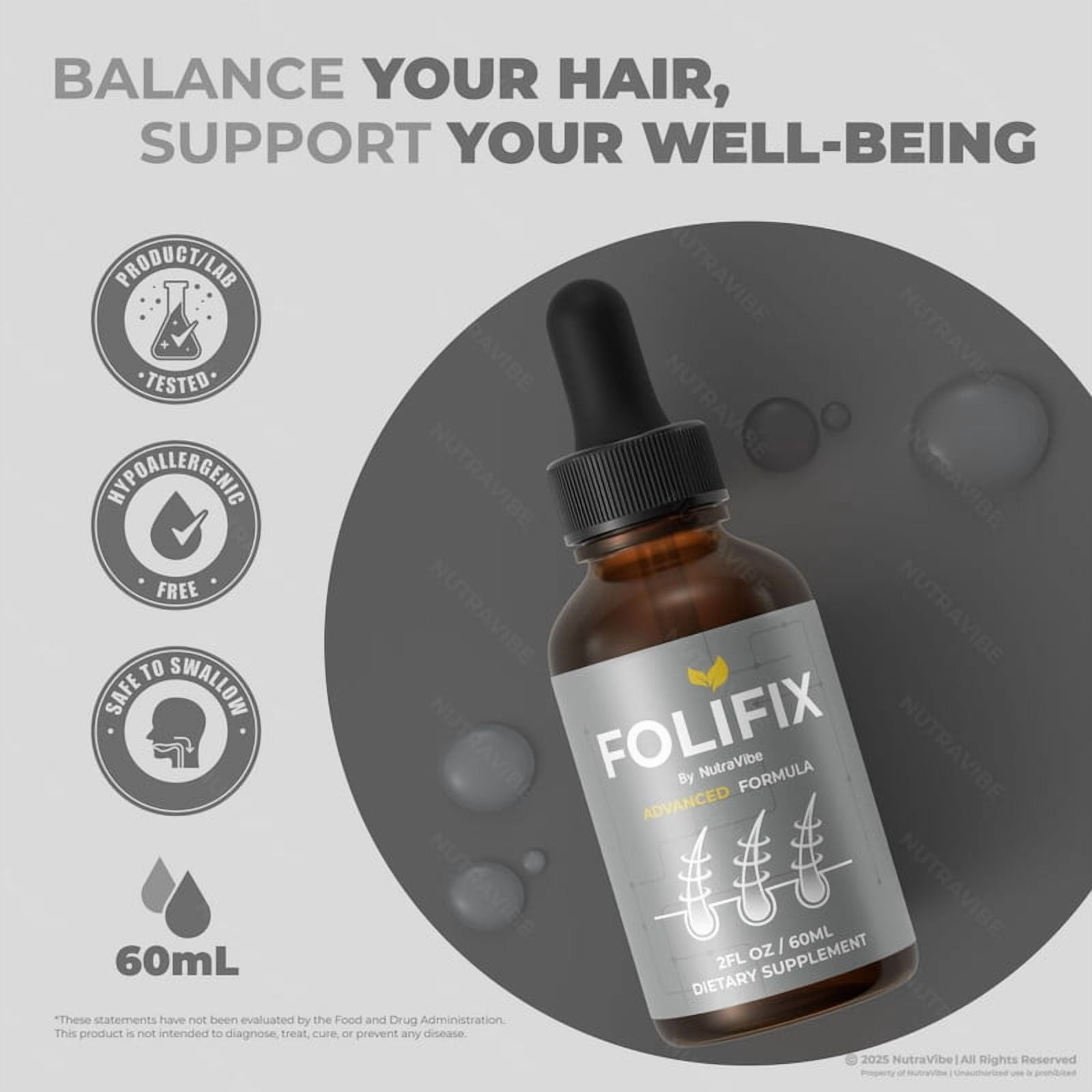 (3 Pack) Folifix Hair Growth Formula, Support Drops For Beautiful Hair, All Natural Liquid Formula for Shine and Healthy Scalp, Official Folifix Enriched Gotas Review (90 Servings)
