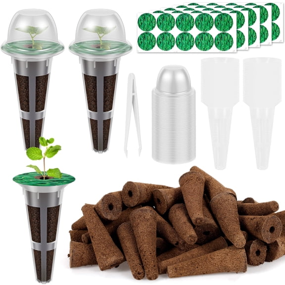50Pcs Hydroponic Pods Kit with 50 Seedling Soil, 50 Labels, 1 Tweezer - Indoor&Outdoor for Herbs, Veggies&Flowers, Fits Aerogarden&Most Herb Gardens