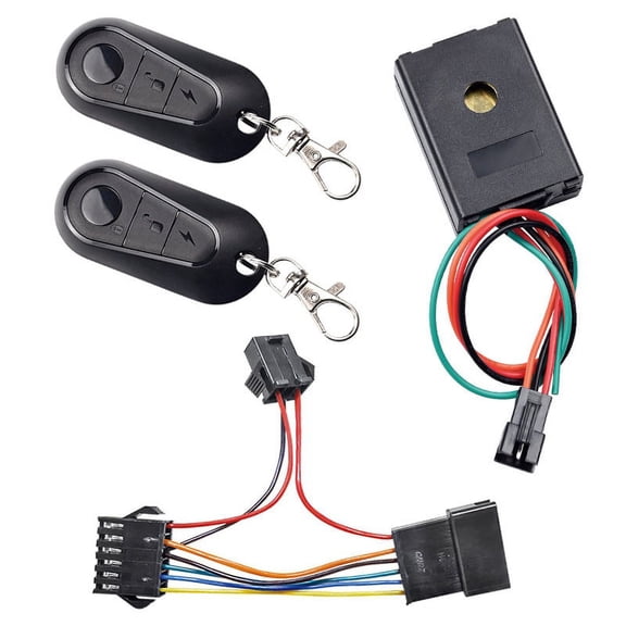 E-Bike Alarm System 36V 48V 60V 72V with Dual Switch for Electric Bicycle Scooter Brushless Controller,1 x Alarm System 2 x Remote control 1 x wiring harness,Black