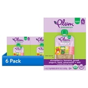 (6 pack) Plum Organics® Tots Mighty 4 Food Group Blend Strawberry, Banana, Greek Yogurt, Oat + Kale 4oz Pouch-4-Pack