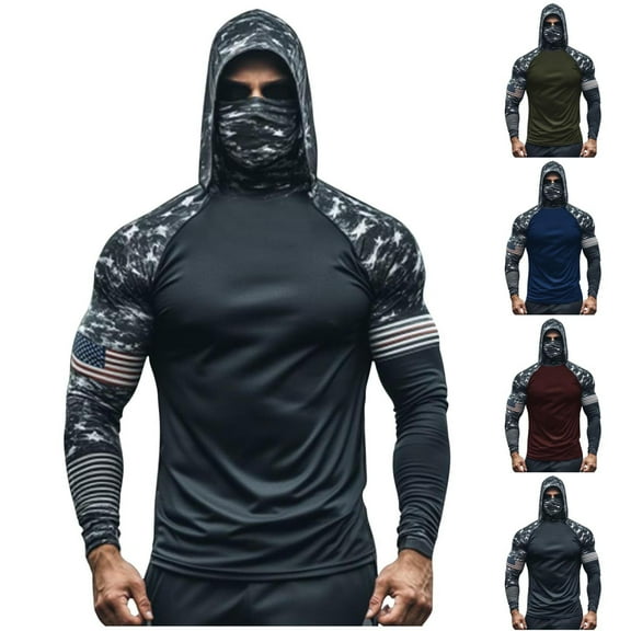 LOVZFMLL Hoodies for Men, Lightweight Performance Sun Hoodie with Built-in Face Mask, Breathable for Outdoor Athletic Workout Running, Hooded Relaxed Fit Fall Clothes