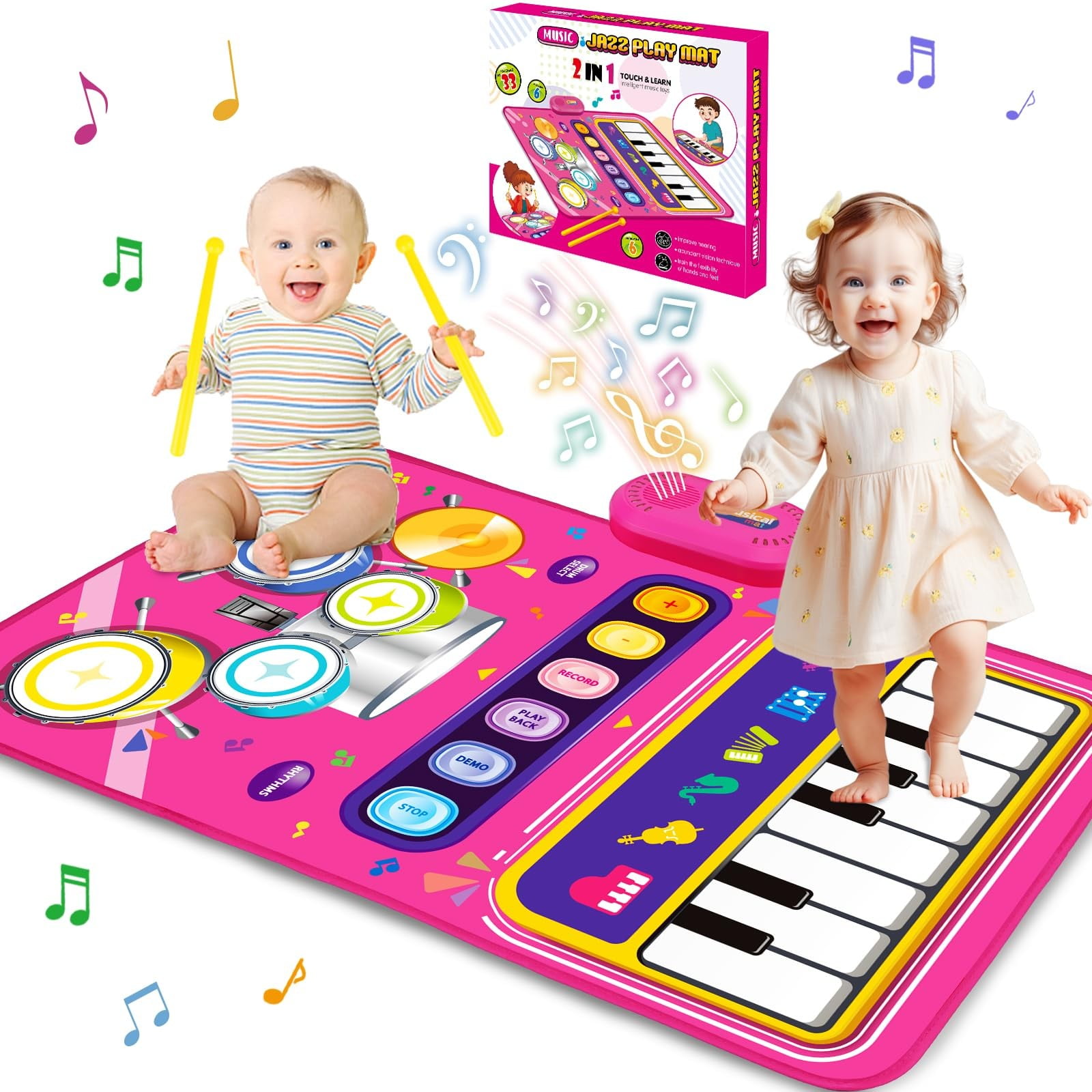 BallsFHK Baby Toys For 1 Year Old: Baby Musical Mat Toddler Toys Age 1-2 - 2 In 1 Piano Drum Babies Play Mat - Infant Music Toy 12-18 Months Babies Birthday Valentines G