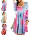 thumbnail image 3 of Tie Dye Vestido de Las Mujeres Ocasionales Flojos Poliéster Cuello Redondo Manga Larga Otoño Ropa Azul XXL, 3 of 5