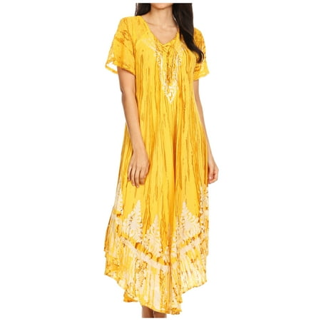 

Sakkas Devora Women s Maxi NightGown Caftan Kaftan Dress Tie Dye Batik & Corset - Yellow-brown - One Size Regular