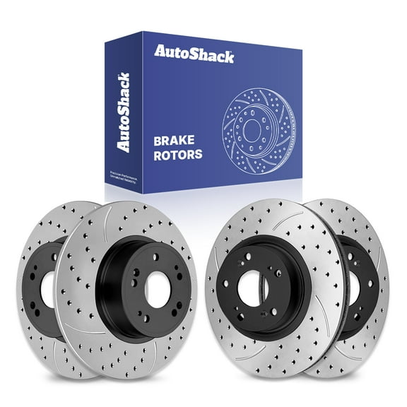 AutoShack Front & Rear Drilled & Slotted Brake Rotors | Replacement for 2015 Honda Civic 2.4L FWD | E-Coated | 4-PC Set | ShadowGuard