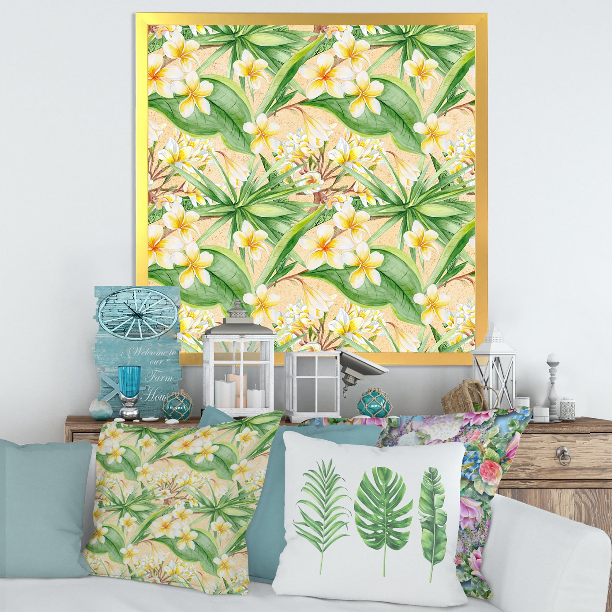 Designart 'Yellow Flowers and Tropical Foliage XIII' Modern Framed Art Print