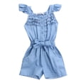 thumbnail image 2 of Mode Bébé Filles Bleu Clair Bowknot Volant Sans Manches Jeans Combinaison Romper 0-5 Ans, 2 of 4