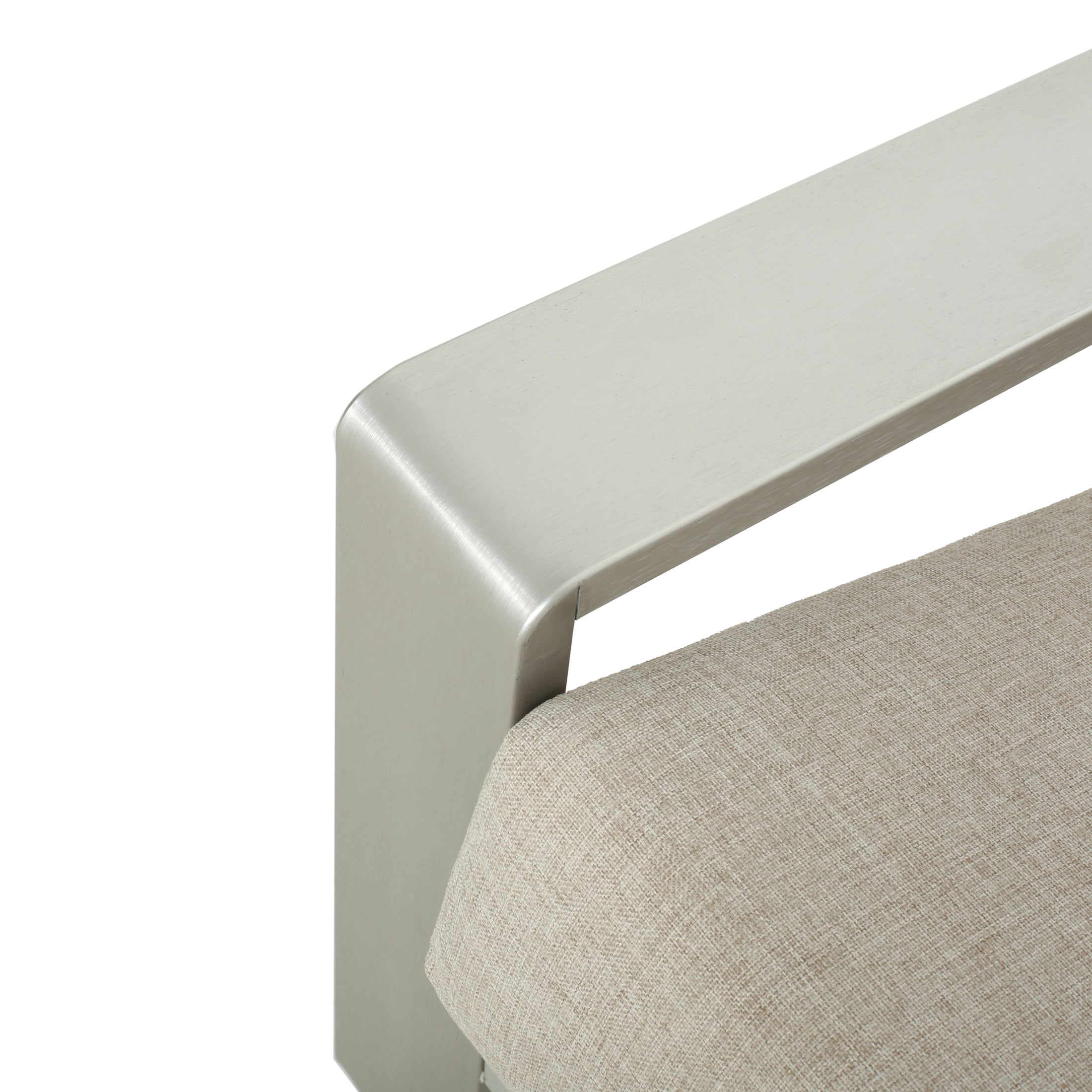 Aureth Outdoor Patio Lounge Chair with Lumbar Pillow, Aluminum, Silver+Beige
