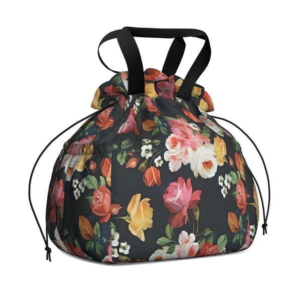 Pioneer Flower Floral Print Pattern Drawstring Lunch Bag Women - Drawstring Lunch Bag Insulated for Work Office - Stain-Resistant Large Lunchbags for Women with Multi-Pockets