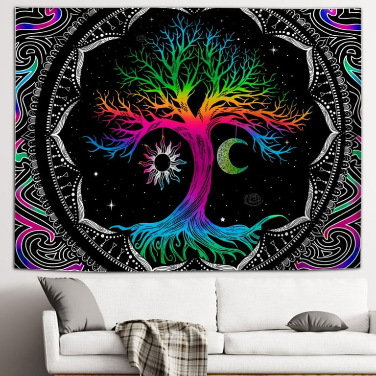 Austok Tree of Life Tapestry for Bedroom Aesthetic Trippy with Sun