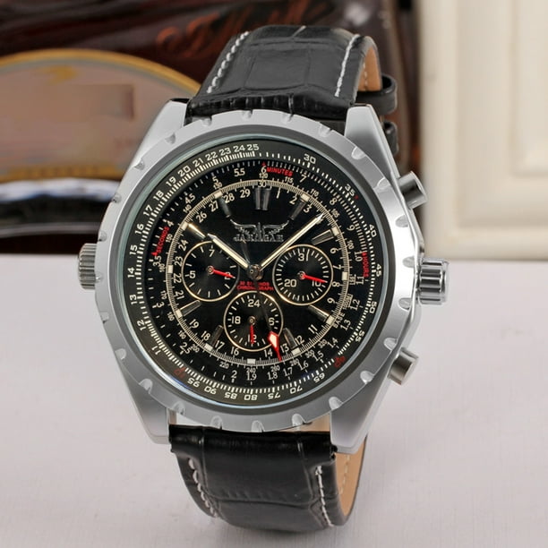 JARAGAR Men s Automatic Mechanical Watch with Leather Strap