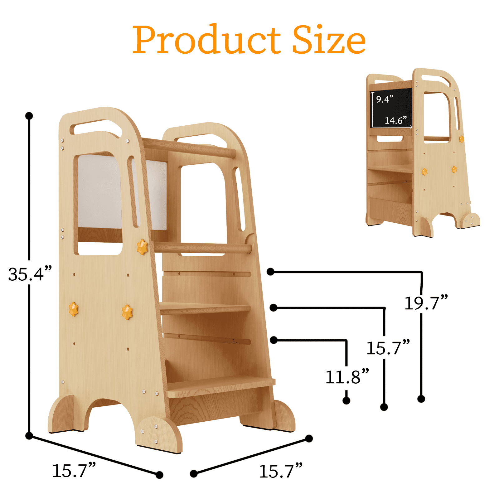 G TALECO GEAR Toddler Tower with Chalkboard, Toddler Kitchen Kids Step Stool Helper, Wooden Stool with Rounded Corner Protection Design, Nature