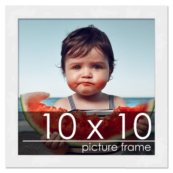 10x10 Frame White Wood Picture Square Frame - Picture Frame Includes UV Acrylic, Foam Board Backing, & Hanging Hardware!