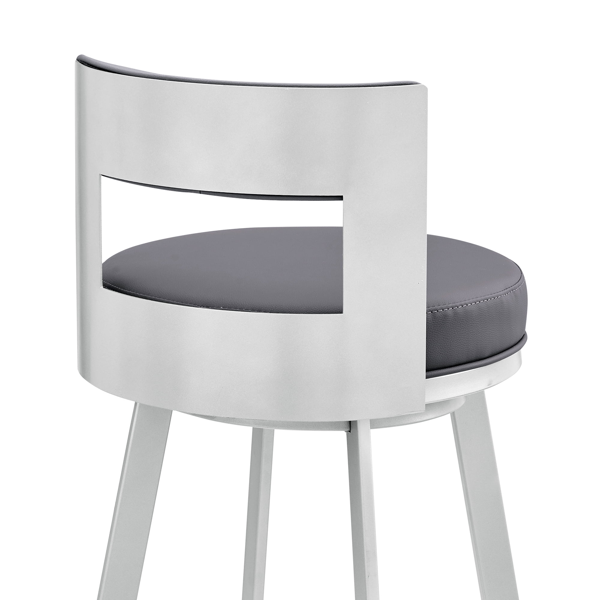 Armen Living Flynn26" Swivel Counter Stool in Silver Metal with Gray Faux Leather
