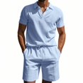 thumbnail image 2 of Men's 2-Piece Linen Summer Set, Casual Short Sleeve Shirt and Vacation Shorts, Breathable Beach Outfit For Tropical Holiday and Travel,Light Blue,XL, 2 of 8
