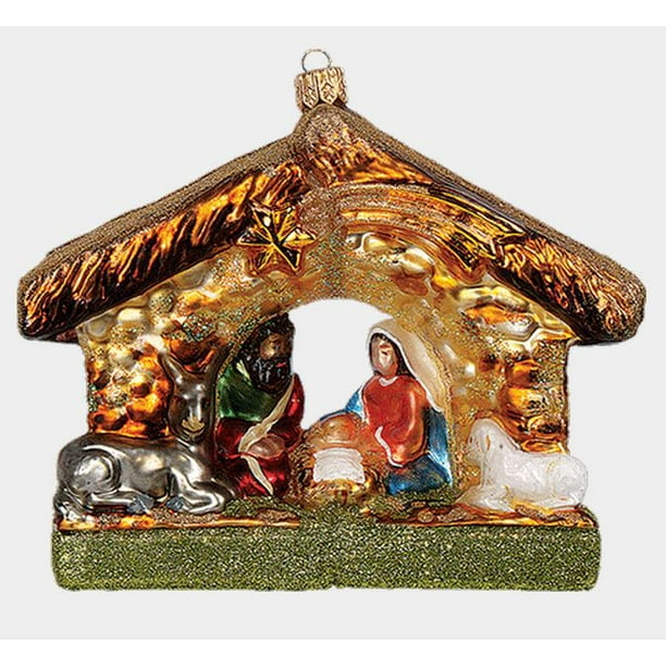 Nativity Scene Religious Polish Mouth Blown Glass Christmas Ornament