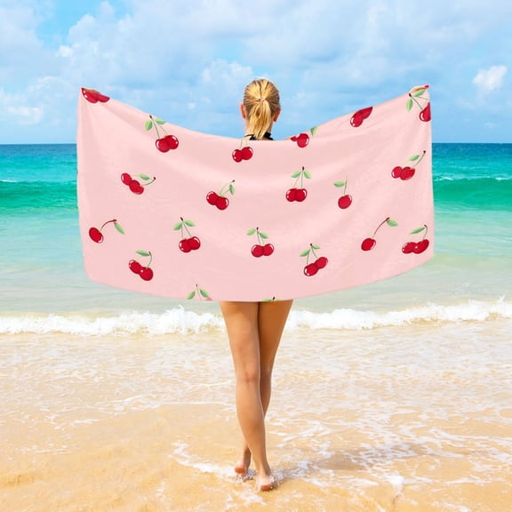 Ryvnso Cherry Fruits Beach Towel Quick Dry Swimming Yoga Beach Towels Large Sand Free Microfiber Towel 31"W x 71"L