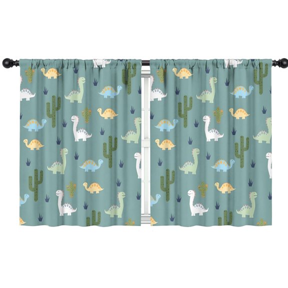 Blackout Kids Curtains,LightBlue Cartoon Dinosaurs Cacti Pattern Childrens Insulated Curtains Set Of 2,Bedroom Essentials,Toddler Room Decor 42"x54"