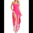 thumbnail image 1 of Vestido de Fiesta Elegante de Verano para Mujer, Sin Tirantes, Tubo, Midi, Ajustado, con Volantes Irregulares y Borlas Rosa Roja S, 1 of 7