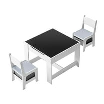 KFFKFF Kids Table and 2 Chairs Set with Storage, Wooden Toddler Desk for Activities, Art, Reading, and Learning, Includes Storage Space under Table and Chairs, White