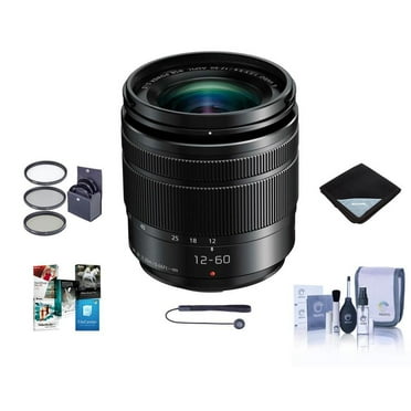 Panasonic Panasonic Lumix G Vario Lens, 12-60MM, F3.5-5.6 ASPH, Mirrorless Micro Four Thirds, Power Optical I.S. H-FS12060 (USA Black) Bundle with Filters, Lens Wrap, PC Photo/Video Software,