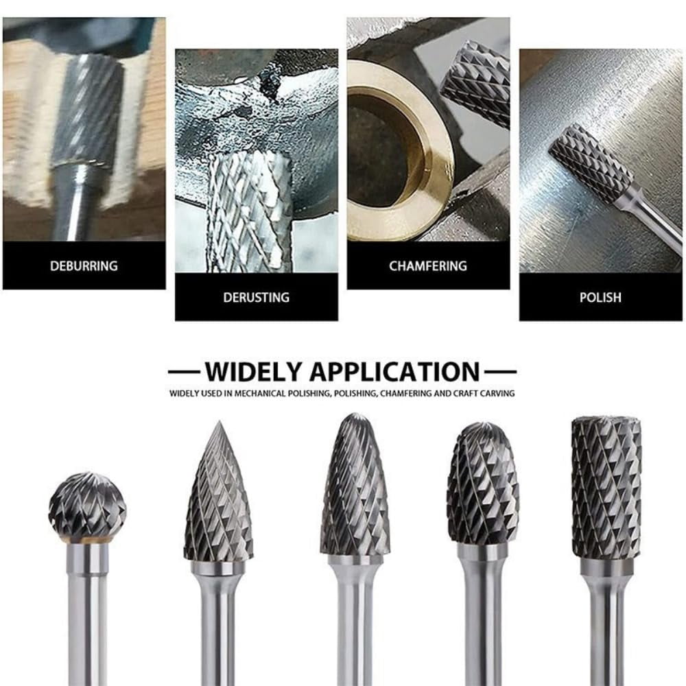 5pcs Double Groove Rotary File, Carbide Rotary Files Set, 0.2 x 0.4 Inch Grinding Head Tungsten Carbide Burr Milling Cutter Drill Bit Set For Welding, Chamfering Finishing Metal Mould