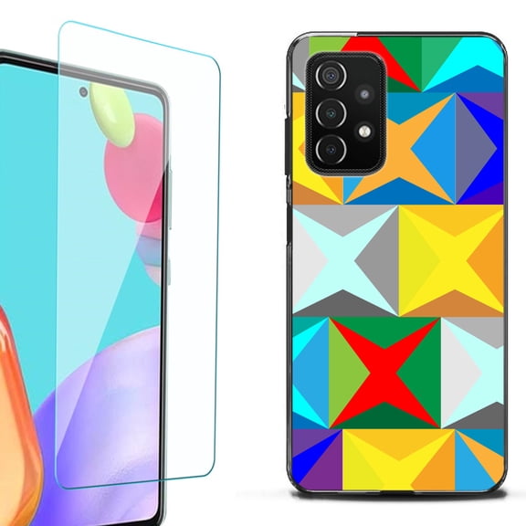 Slim-Fit Flexible TPU Gel Phone Case (black) for Samsung Galaxy A52 5G, with Tempered Glass Screen Protector, by OneToughShield ® - Abstract Color