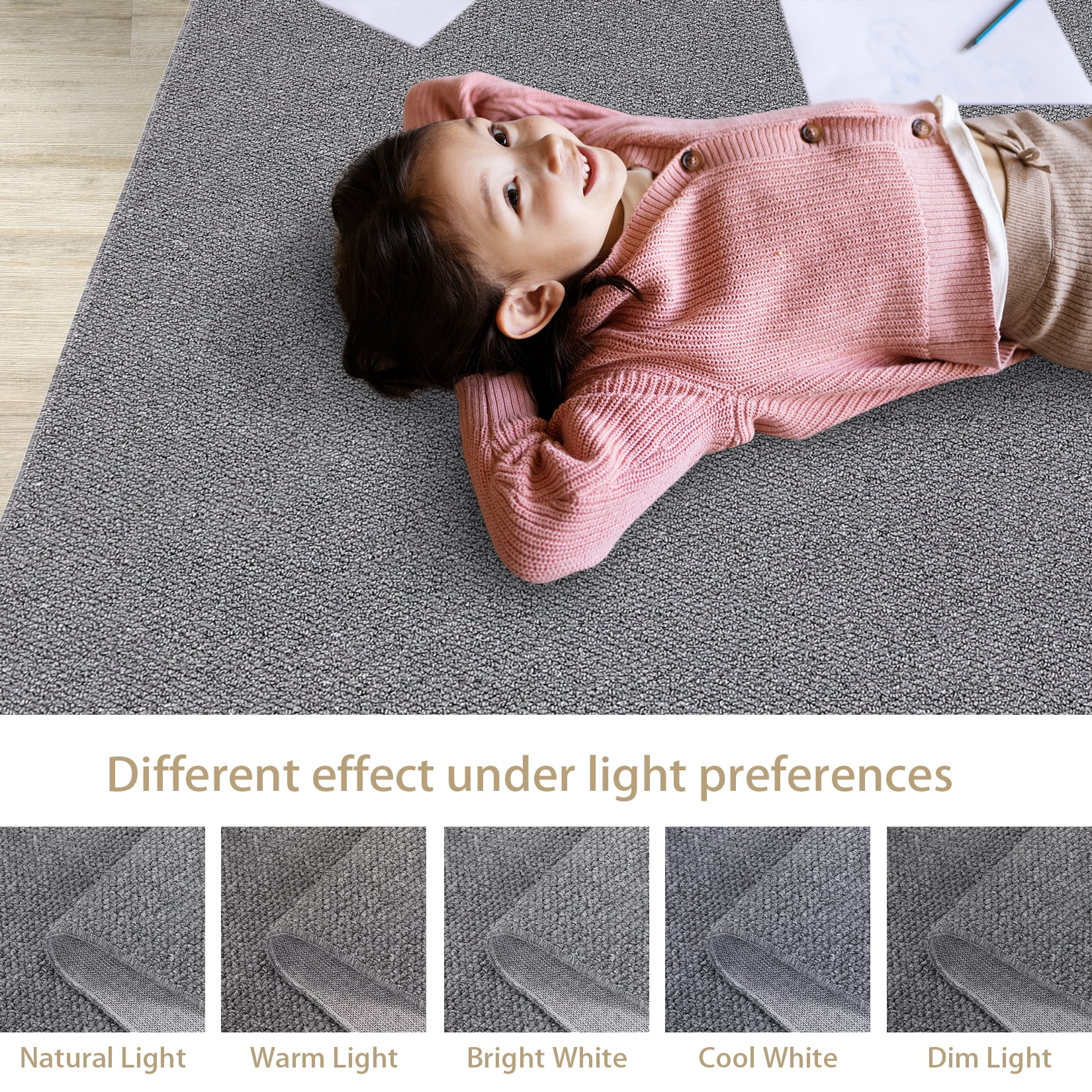 COZONY 9'x12' Washable Area Rug, Modern Textured Low-Pile Polypropylene Carpet, Stain Resistant Non-Slip Solid Accent Rug for Living Room, Gray