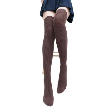 

JunDanmall 1 Pair Women Socks Solid Color Warm Autumn Winter Knitting Long Stockings for Student
