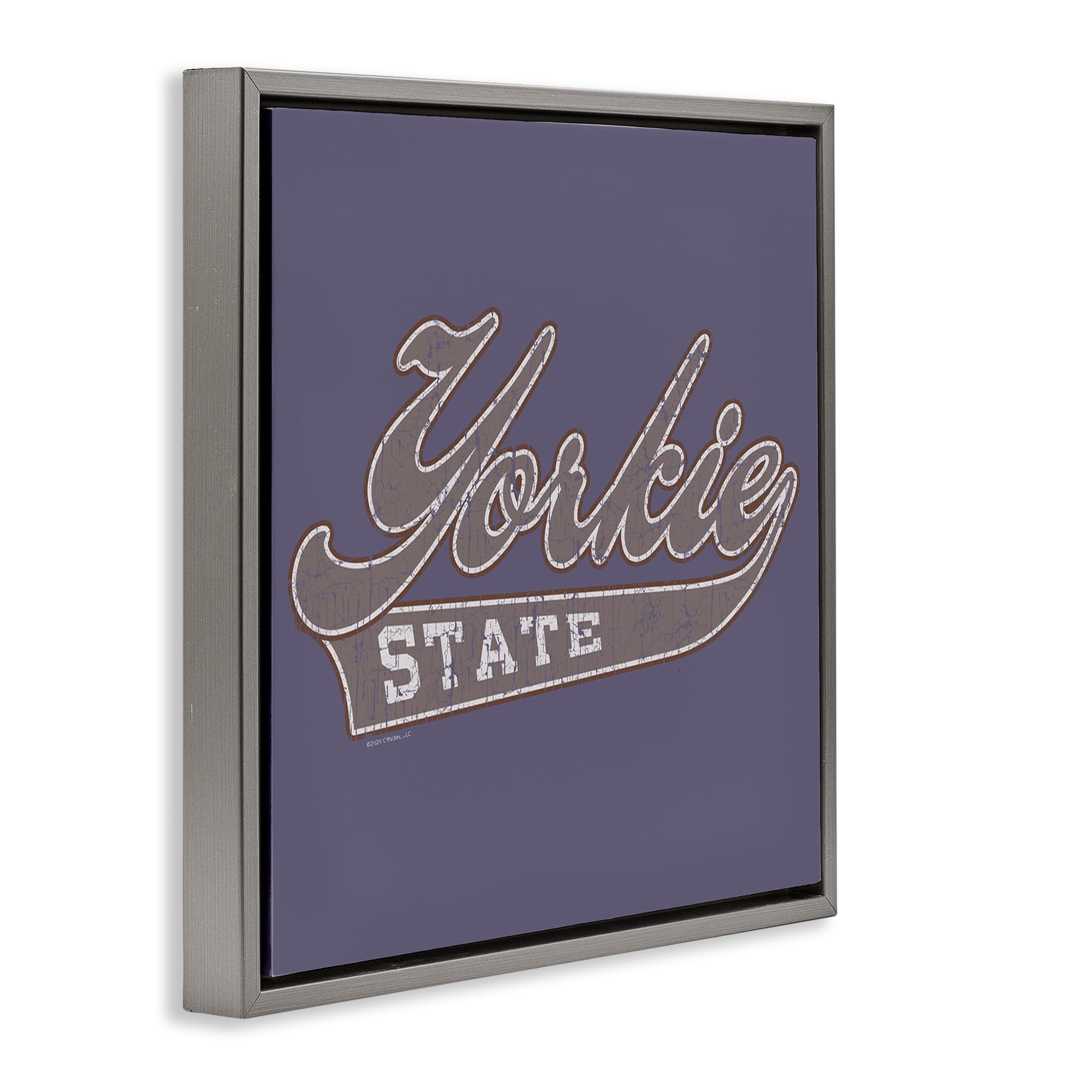 Stupell Industries Vintage College Yorkie State Novelty & Humor Painting Gray Floater Framed Canvas Art Print Wall Art, 18 x 18