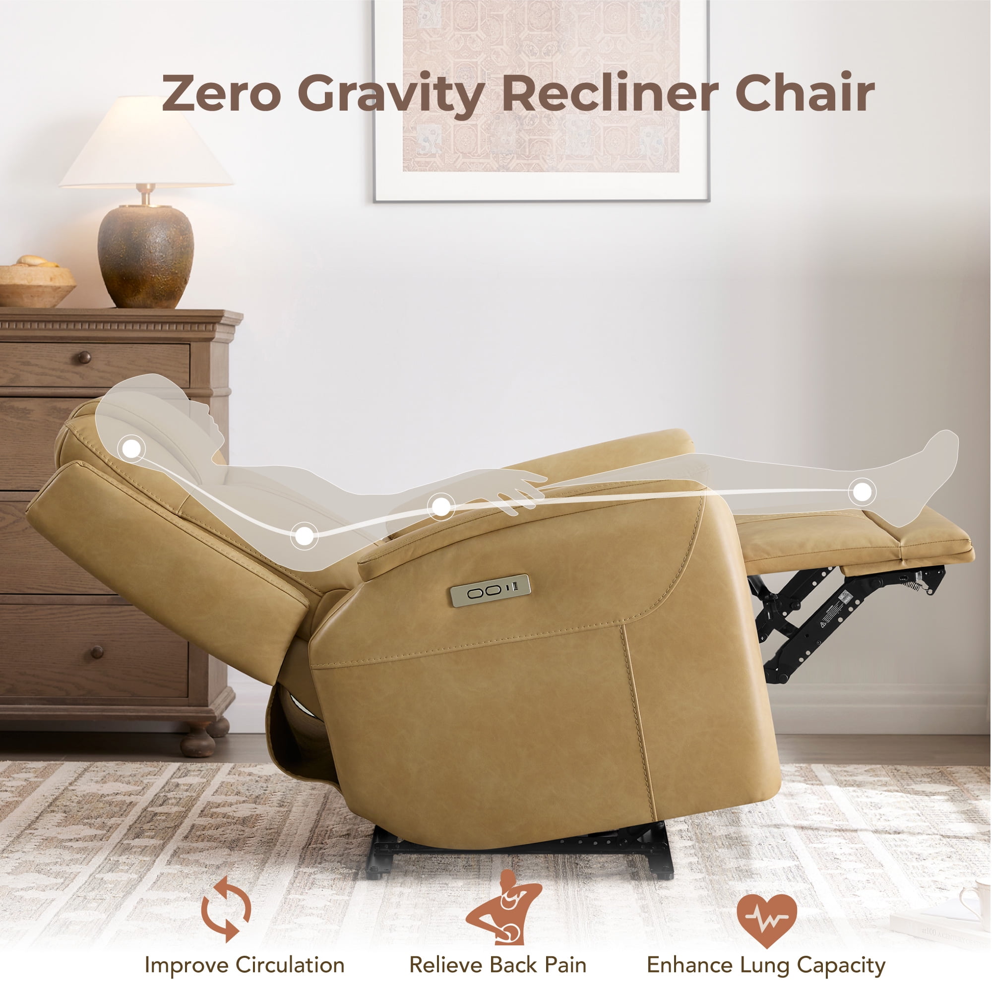 Spruce & Spring Zero Gravity Power Recliner Chair for Living Room, Tan