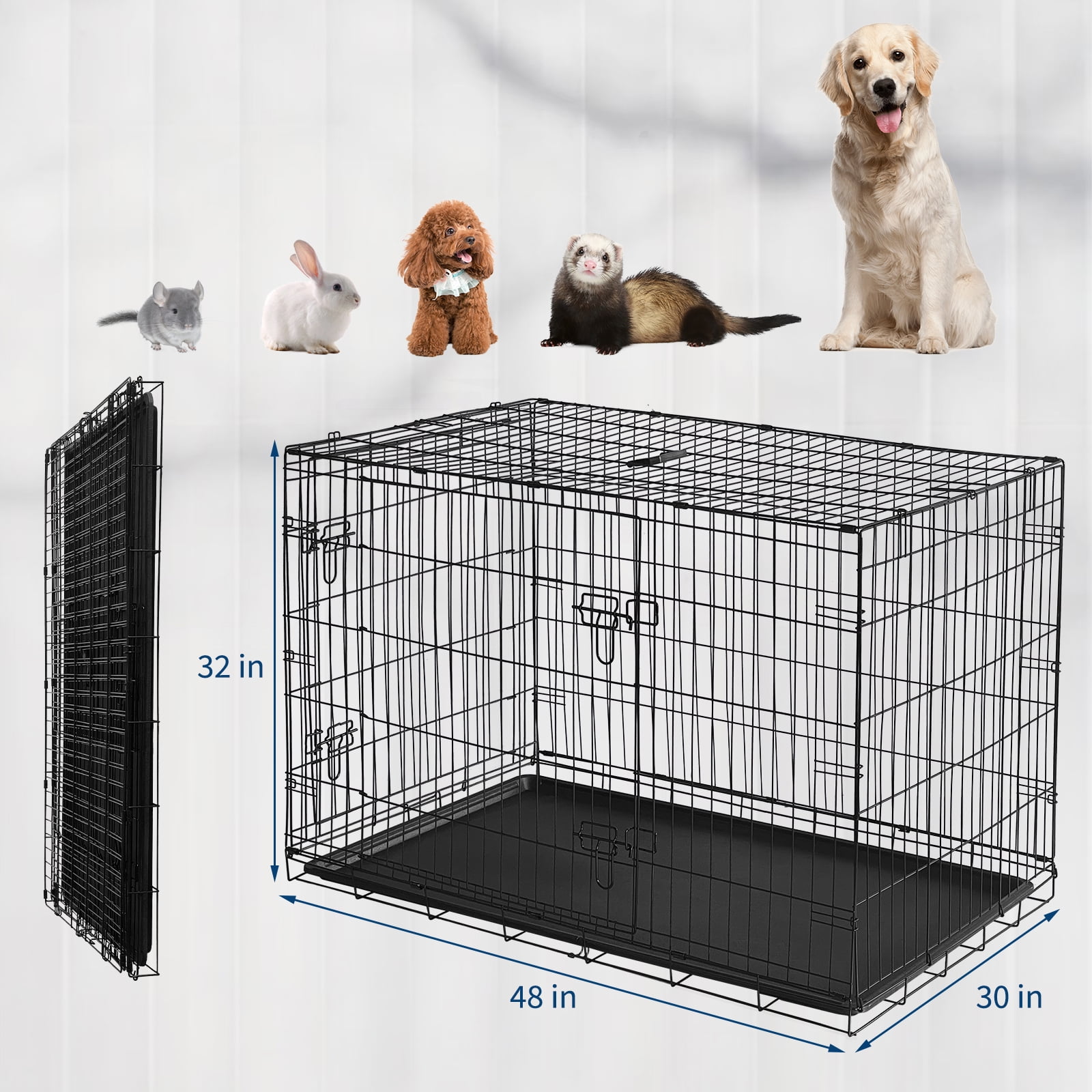 24/48 Inch Dog Crate, Portable Dog Crate with Slide Out Tray, Top & Front Door, Folding Small Critter Cage for Dog, Cat, Bunny, Ferret, Chinchilla, Cat, Rat