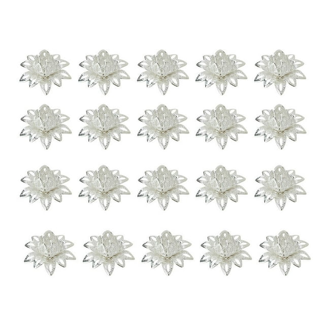 20Pcs Beads for Jewelry Making Lotus Flower Caps Hollow Silver Copper Metal DIY Enthusiasts