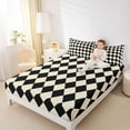thumbnail image 4 of Homewish Classic Check Pattern Full Size Sheets,Geometric Rhombus Print Bed Sheets,Black Beige Sheet Sets For Kids,Super Cozy Room Decor,4-Piece, 4 of 7