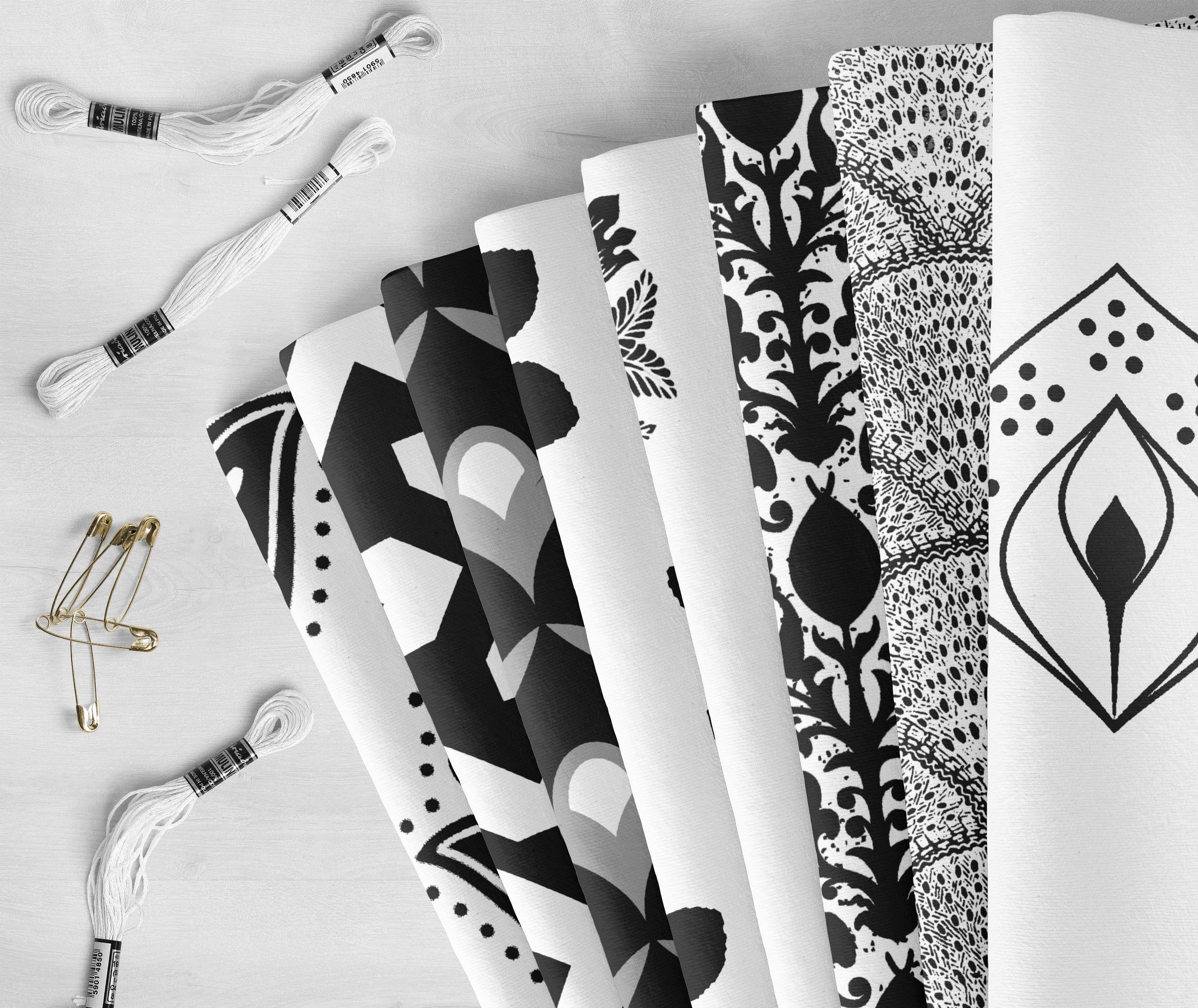 Soimoi 8 Pc Fat Quarter Bundle -Asian BlockPrint 18"x 22"DIY Patchwork-100% CottonPre-Cut Quilting Fabric (White & Black)