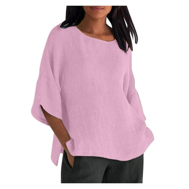 Camisas de Manga Corta para las Mujeres Verano Cortado Mangas Cuello Redondo Camisa Suelta, Blusa Impresa Casual