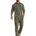 thumbnail image 6 of SOOMLON Matching Set Men Big and Tall Zip Long Sleeve Hoodie Shirt Elastic Waist Linen Pants Summer 2 Piece Outfits Sets, 6 of 6