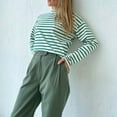 thumbnail image 6 of Jalioing Striped Shirt for Women Casual Ladies Top Spring Long Sleeved Dropped Shoulder Loose Stripe Tops (Medium, Green), 6 of 7