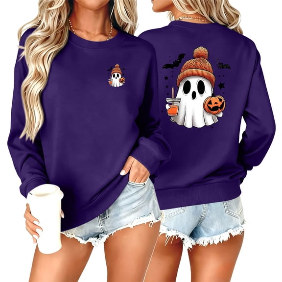 Halloween Sweatshirt for Women Graphic Long Sleeve Shirt | Spooky Season Tops Halloween Ghost Outfits Crew Neck Ghost Fall Pullover Tops
