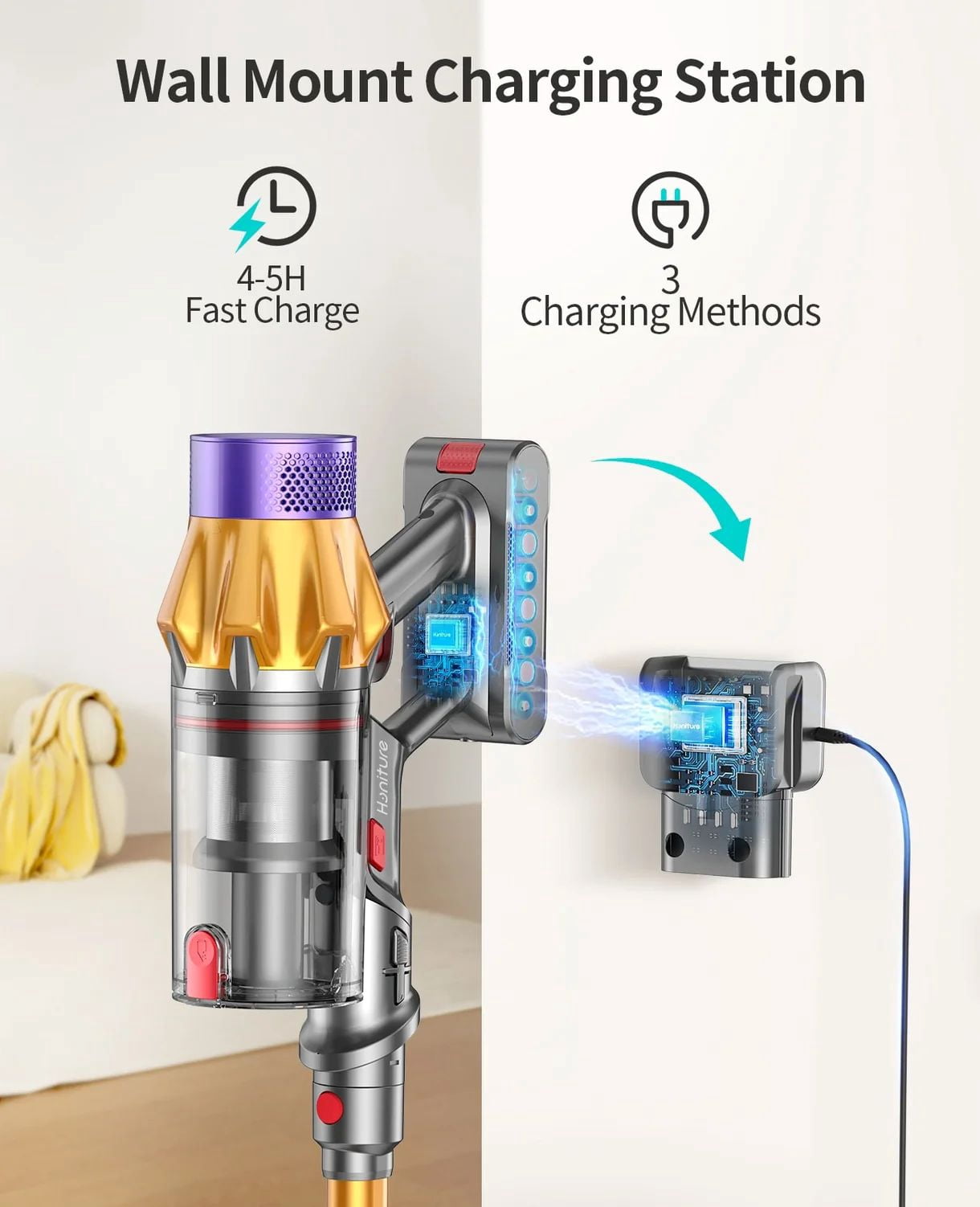 Cordless Vacuum Cleaner, 550W/45Kpa Stick Vacuum Cleaner with Touch Screen, Up to 60Mins Runtime, Anti-Tangle Vacuum Cleaner with Charging Station for Carpet, Hard Floor, Pet Hair