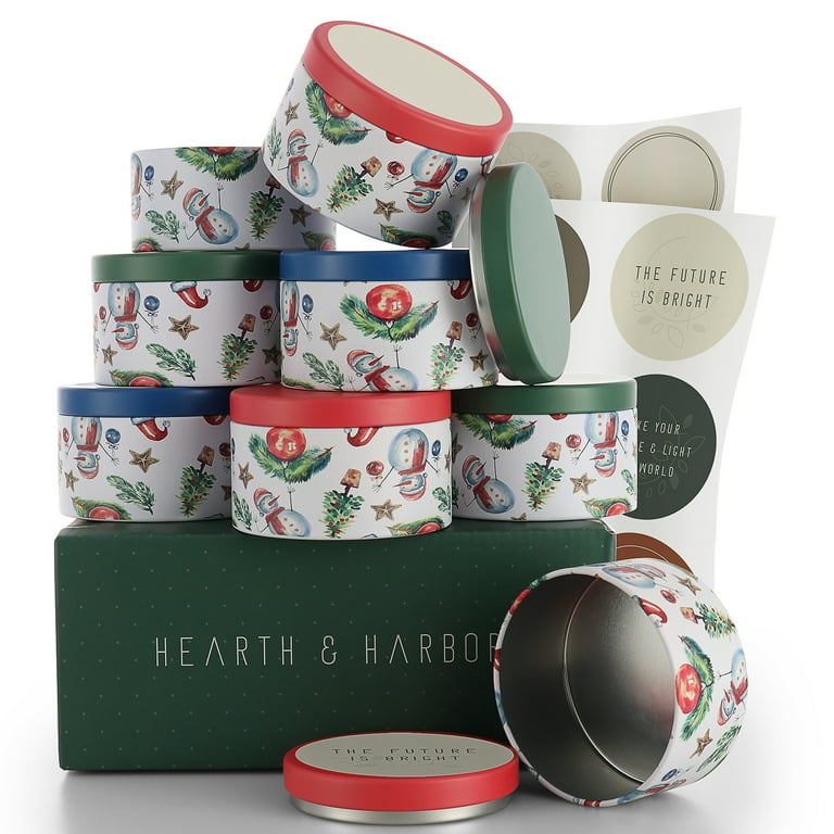 Hearth & Harbor Christmas Candle Tins for Making Christmas Candles -   4 Oz, 24 PCs DIY Candle Containers with Lids - Metal Candle Jars - Bulk  Tins Storage for Candle 
